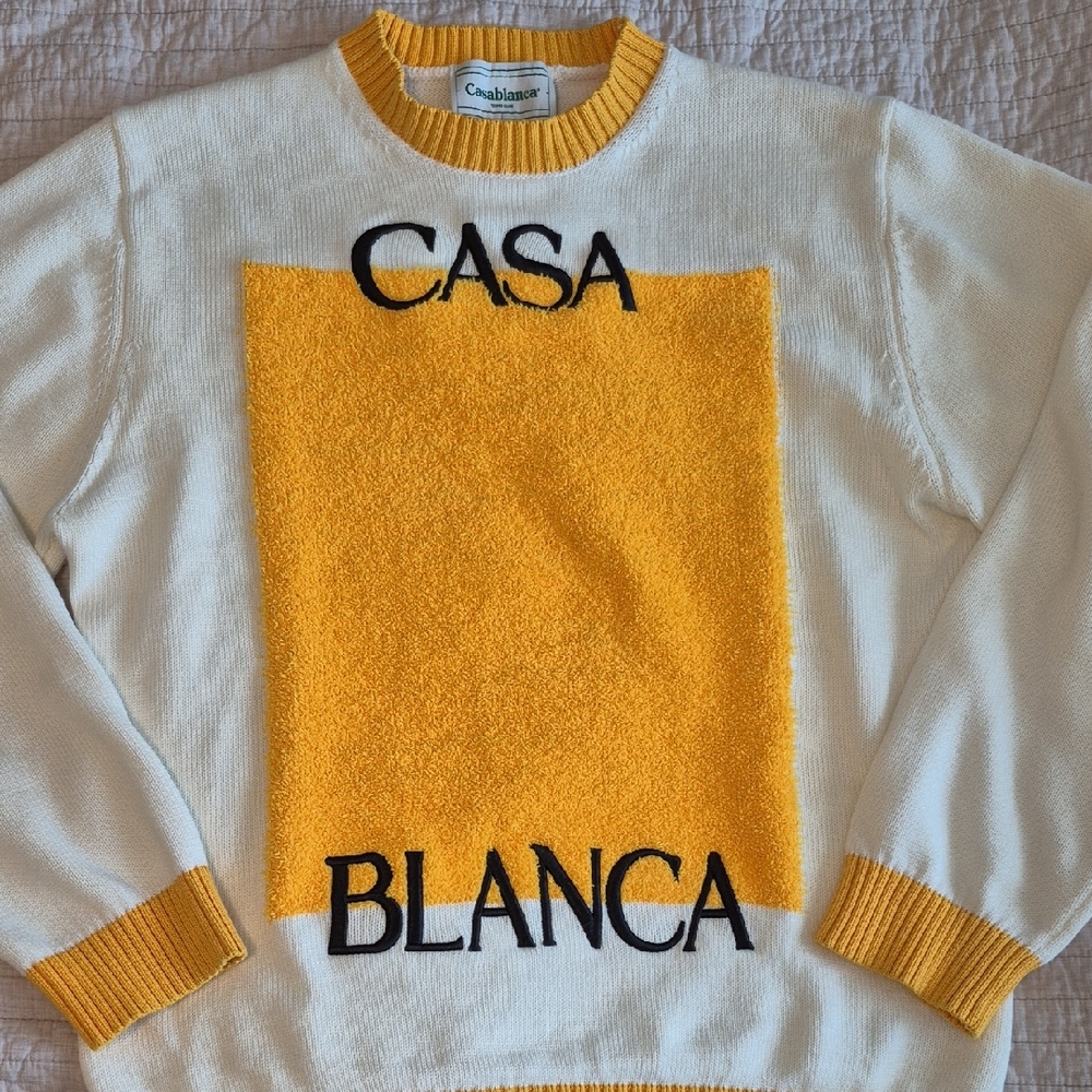 Casablanca White and Yellow Men's Tennis Sweater